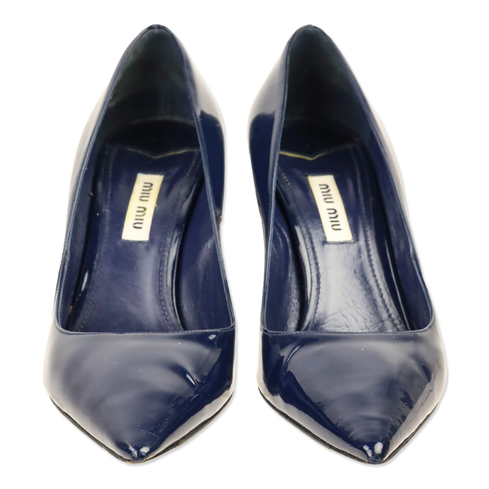 Miu Miu Royal Blue Vernice Leather Pointed Toe Pumps
