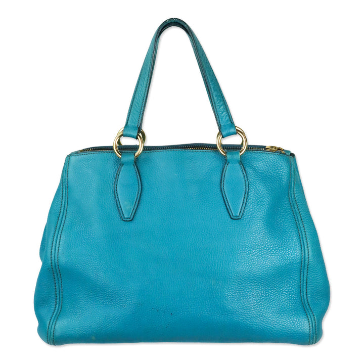 Miu Miu Teal Vitello Caribu Leather Tote Bag