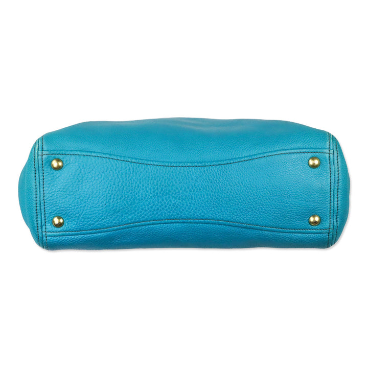 Miu Miu Teal Vitello Caribu Leather Tote Bag