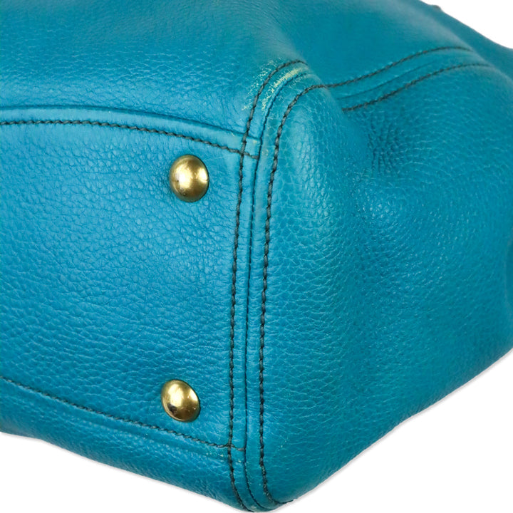Miu Miu Teal Vitello Caribu Leather Tote Bag
