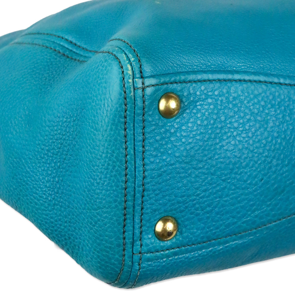 Miu Miu Teal Vitello Caribu Leather Tote Bag