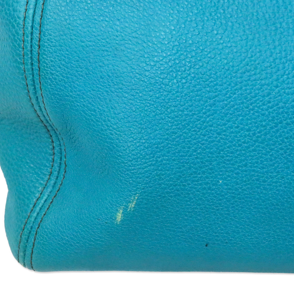 Miu Miu Teal Vitello Caribu Leather Tote Bag