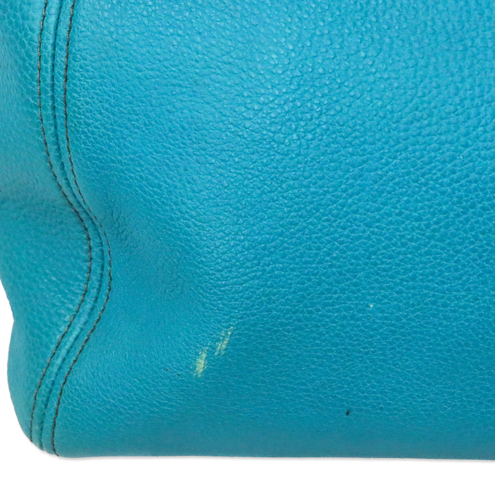 Miu Miu Teal Vitello Caribu Leather Tote Bag