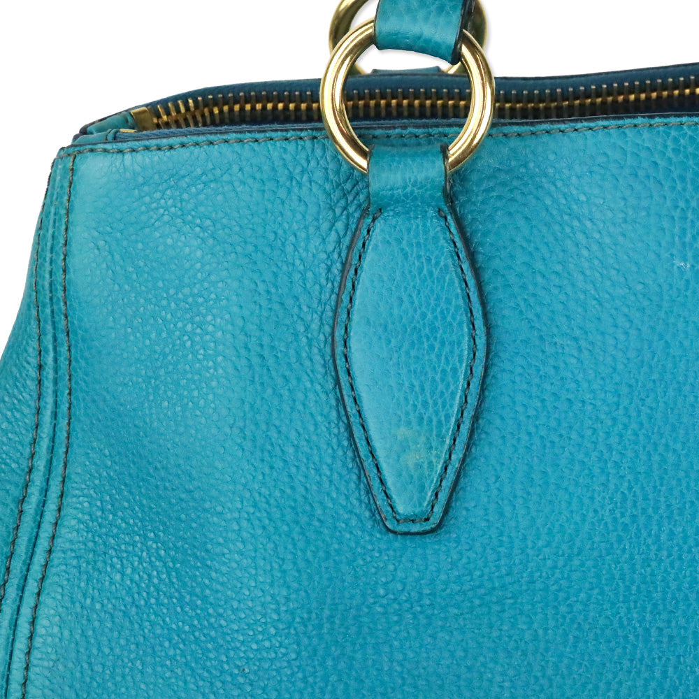 Miu Miu Teal Vitello Caribu Leather Tote Bag