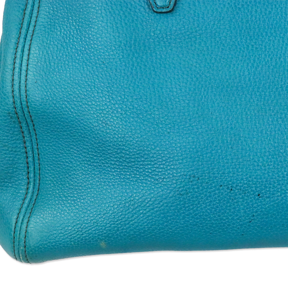 Miu Miu Teal Vitello Caribu Leather Tote Bag