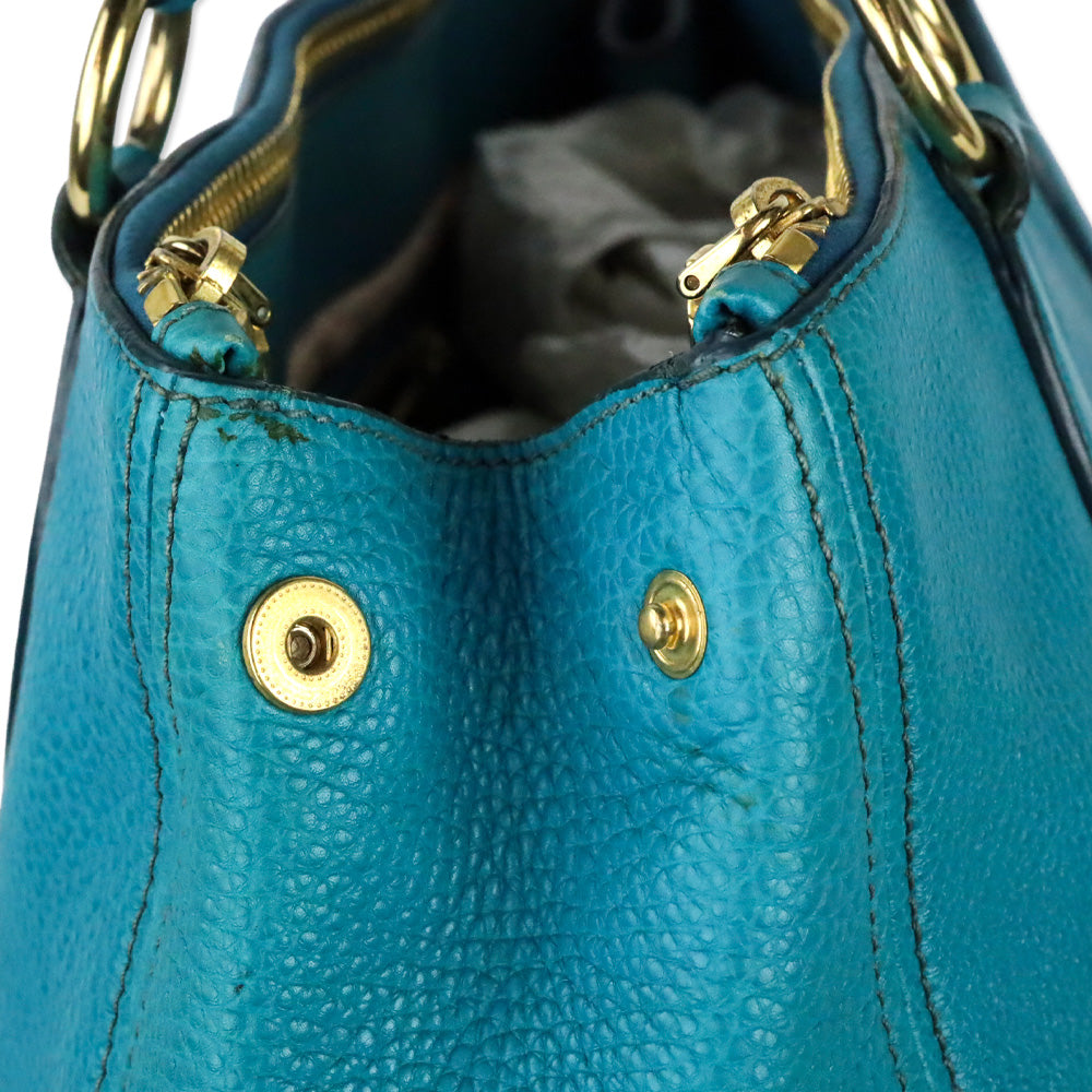 Miu Miu Teal Vitello Caribu Leather Tote Bag