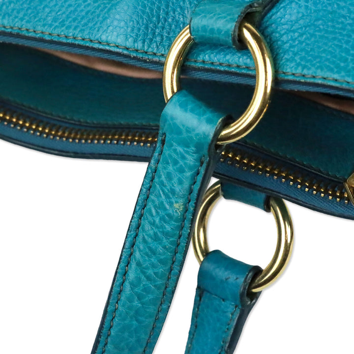Miu Miu Teal Vitello Caribu Leather Tote Bag