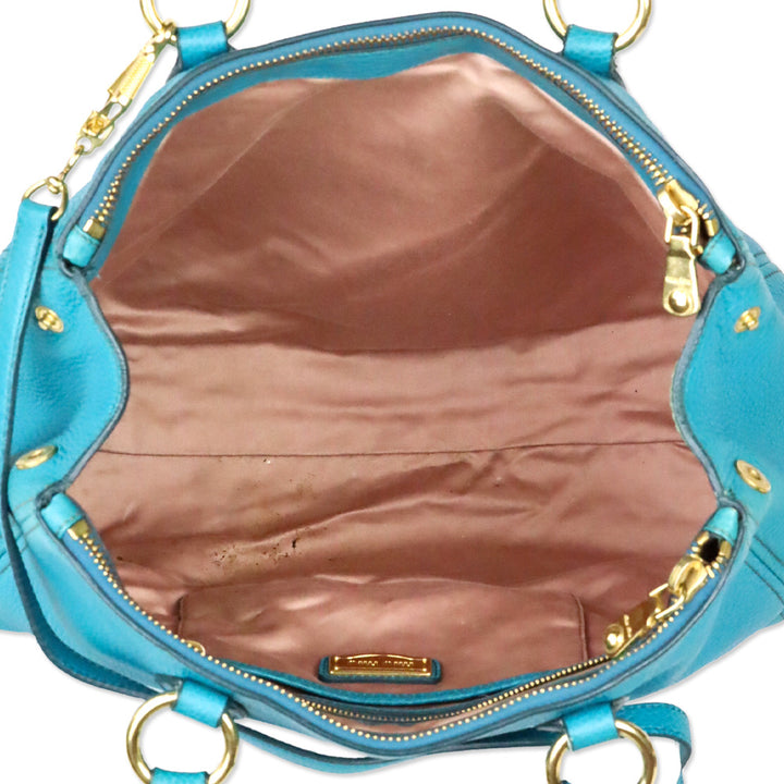 Miu Miu Teal Vitello Caribu Leather Tote Bag