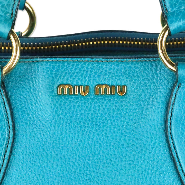Miu Miu Teal Vitello Caribu Leather Tote Bag
