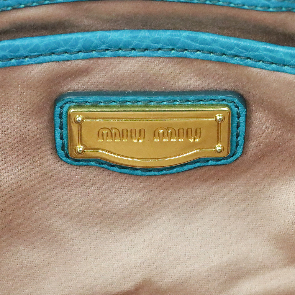 Miu Miu Teal Vitello Caribu Leather Tote Bag