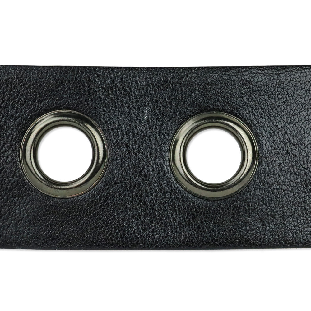 Miu Miu Wide Black Leather Grommet Belt with D-Ring Buckle