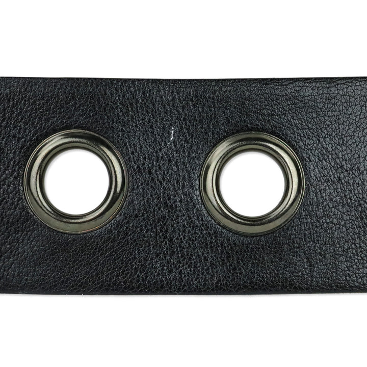 Miu Miu Wide Black Leather Grommet Belt with D-Ring Buckle