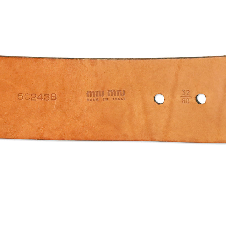 Miu Miu Wide Black Leather Grommet Belt with D-Ring Buckle