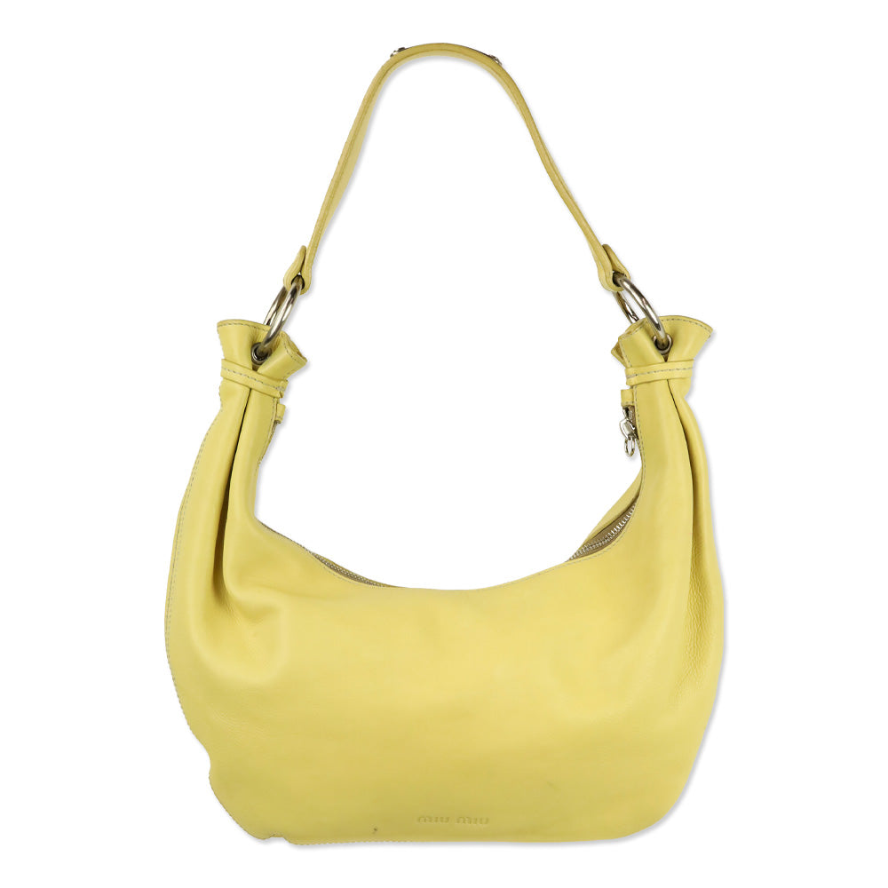 Miu Miu Yellow Leather Crescent Hobo Bag