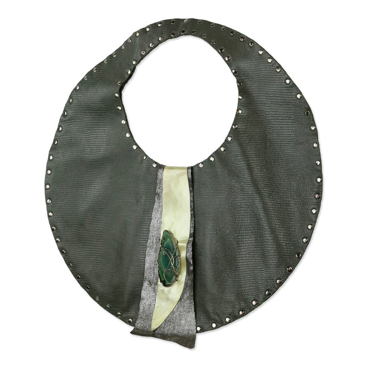 Moe Moe 23 Green Lizard Leather Hobo with Brutalist Crystal Accent Closure