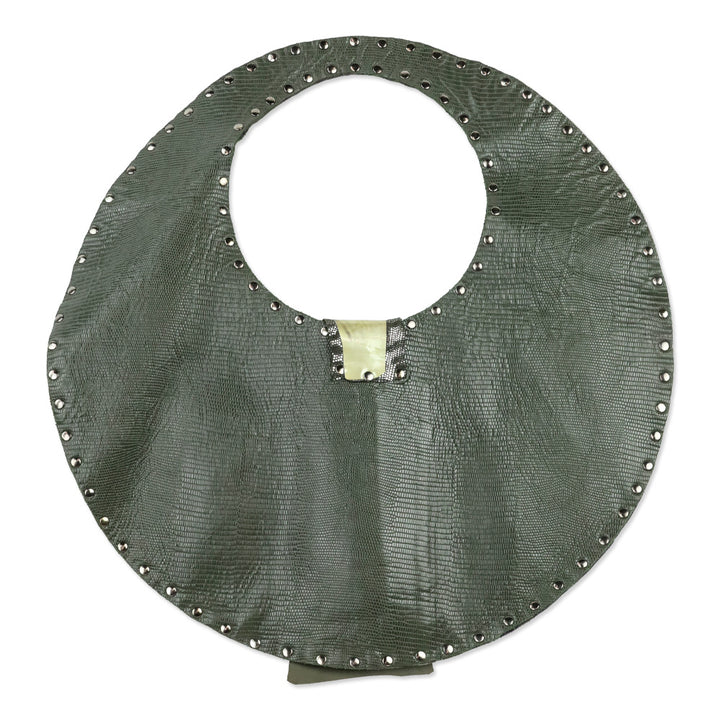 Moe Moe 23 Green Lizard Leather Hobo with Brutalist Crystal Accent Closure