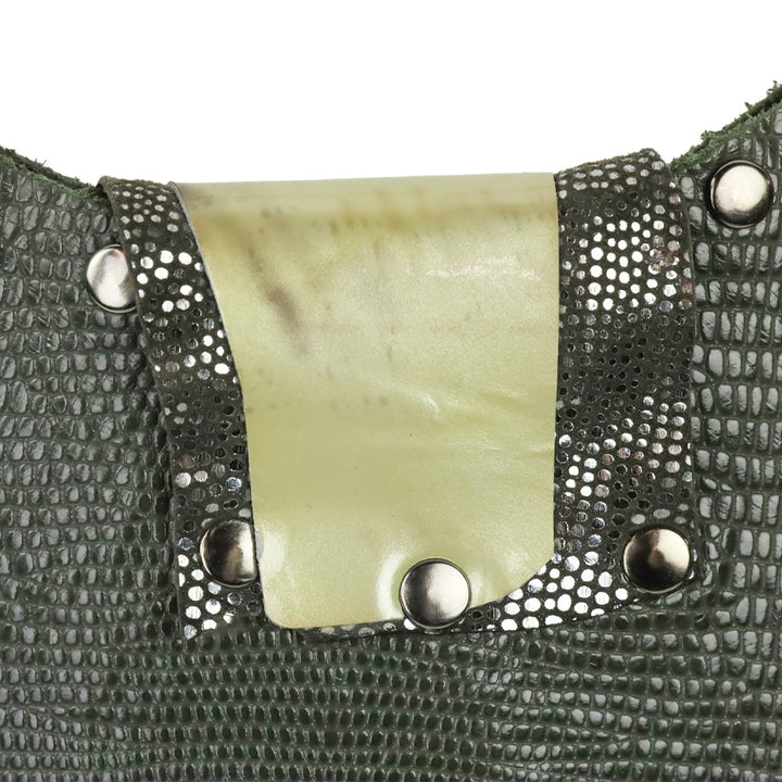Moe Moe 23 Green Lizard Leather Hobo with Brutalist Crystal Accent Closure