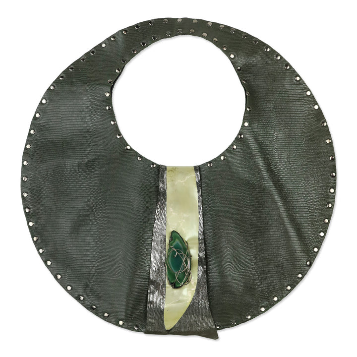 Moe Moe 23 Green Lizard Leather Hobo with Brutalist Crystal Accent Closure