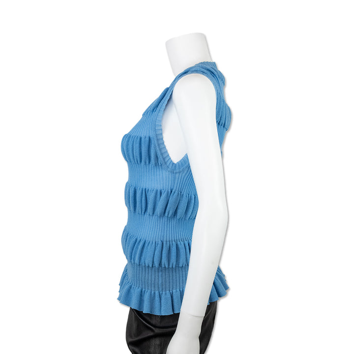 Molly Goddard Blue Sleeveless Pleated Knit Tank Top