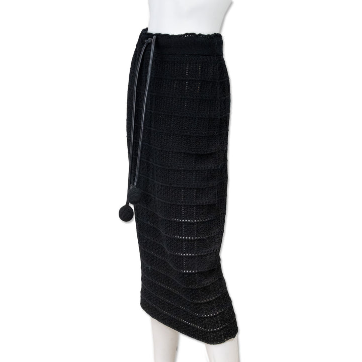 Moncler Black Knit Midi Skirt with Draw String Waist Band