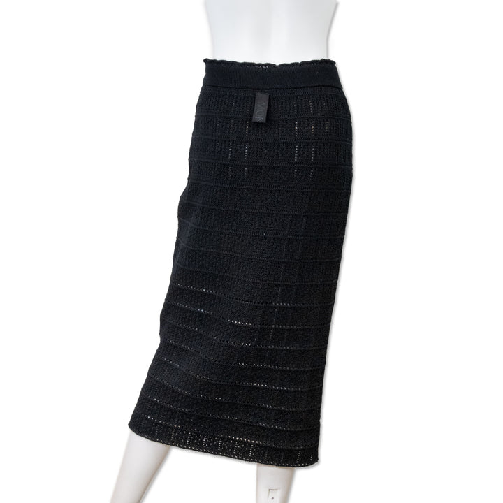 Moncler Black Knit Midi Skirt with Draw String Waist Band