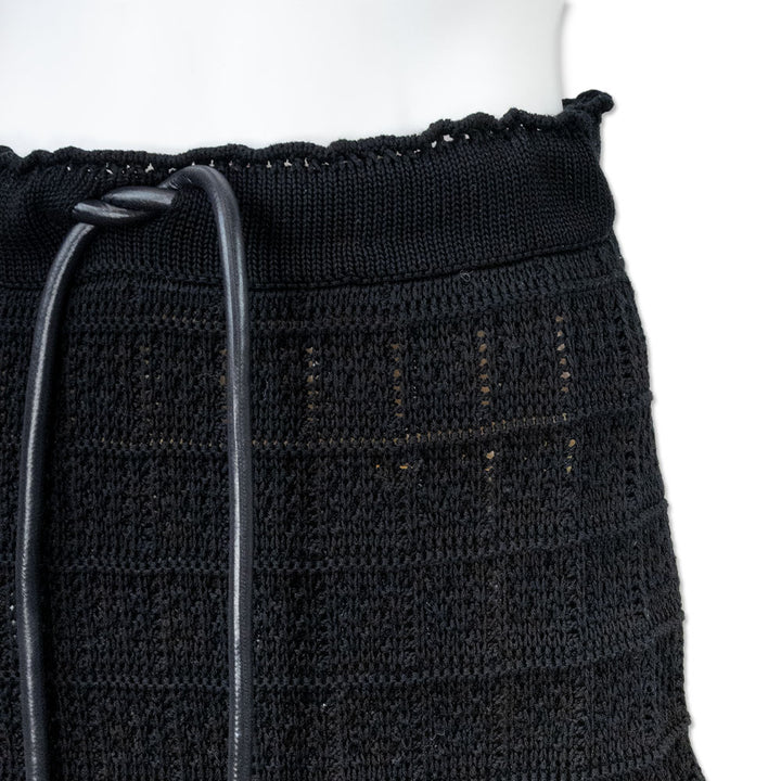 Moncler Black Knit Midi Skirt with Draw String Waist Band