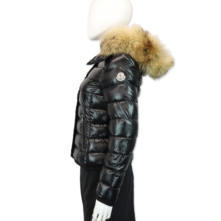 Moncler Black Quilted Down Hooded Raccoon Fur-Trim Short Jacket