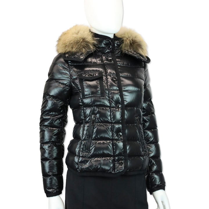 Moncler Black Quilted Down Hooded Raccoon Fur-Trim Short Jacket