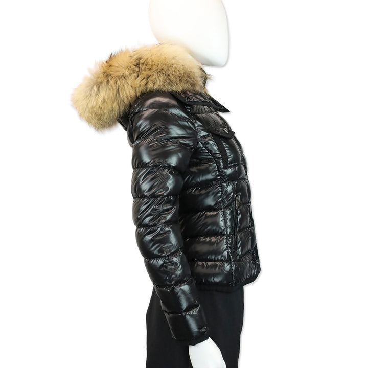 Moncler Black Quilted Down Hooded Raccoon Fur-Trim Short Jacket