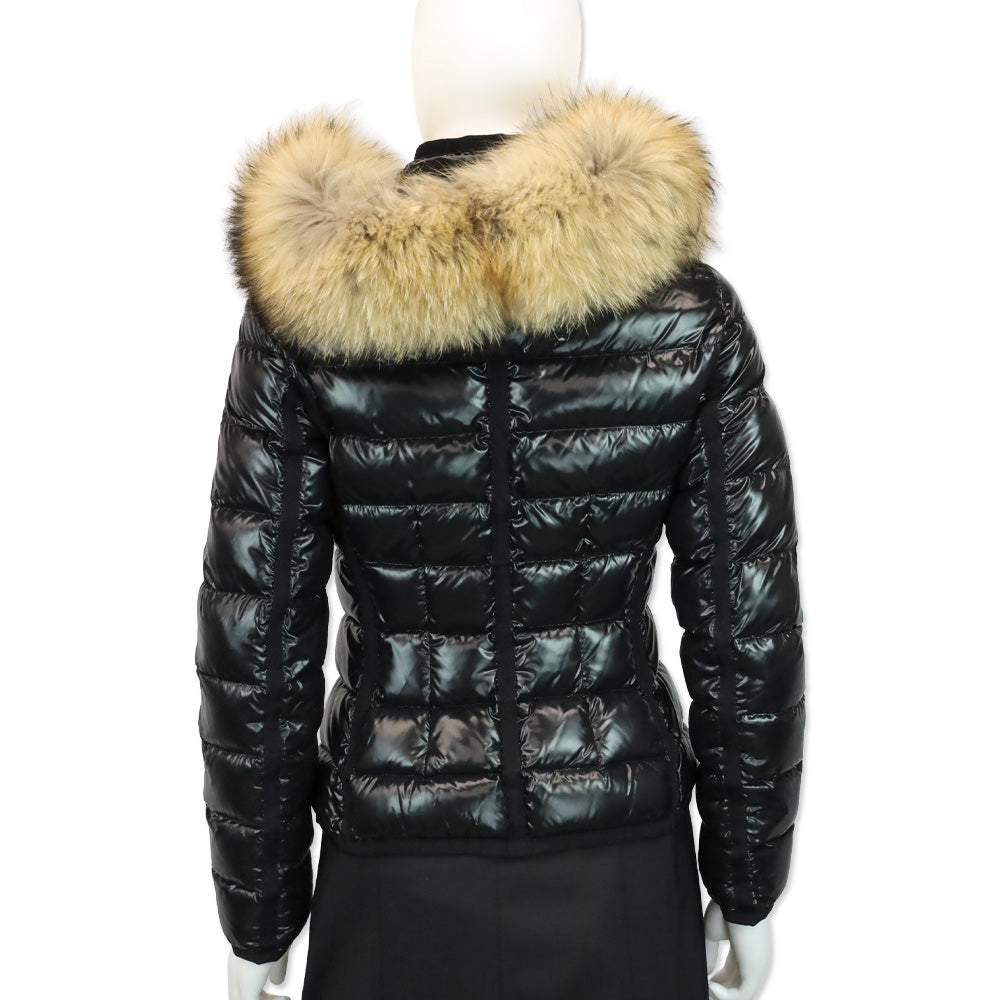 Moncler Black Quilted Down Hooded Raccoon Fur-Trim Short Jacket