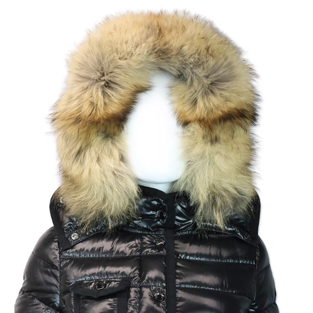 Moncler Black Quilted Down Hooded Raccoon Fur-Trim Short Jacket