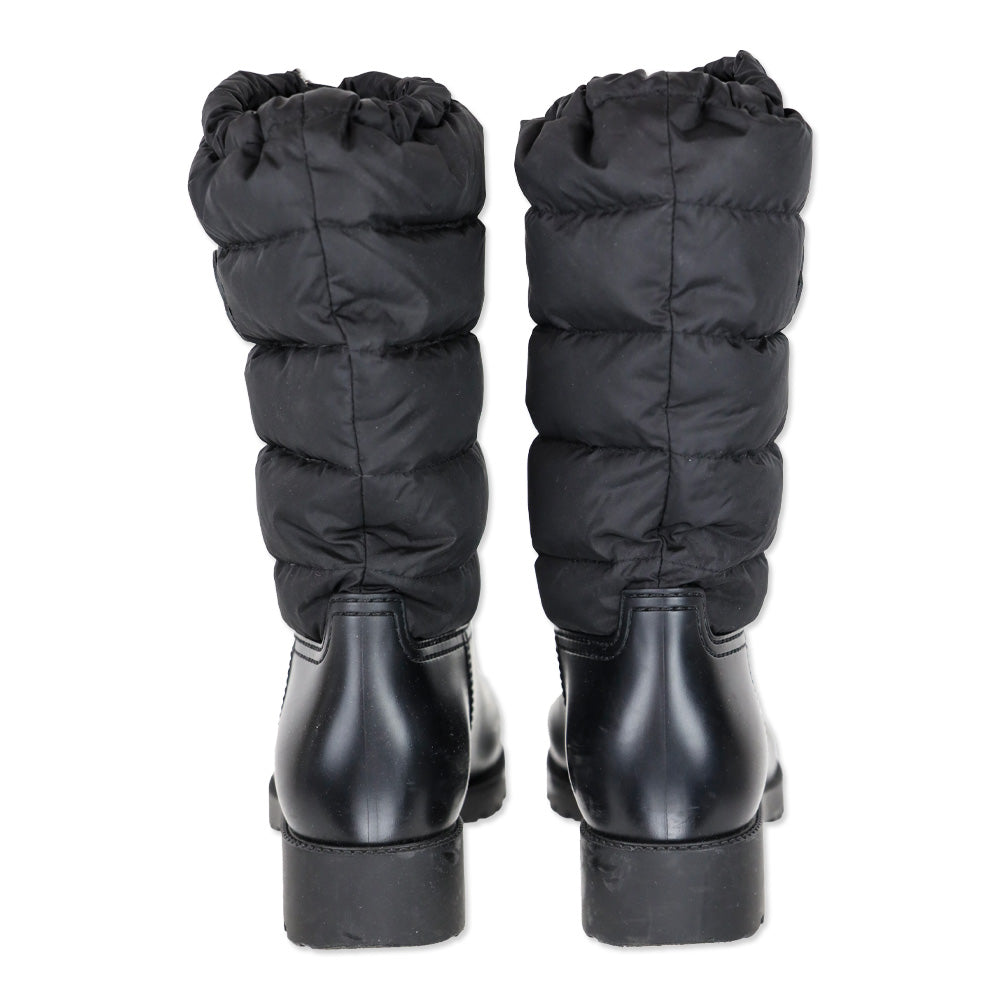 Moncler Black Quilted Puffer Ginette Tall Rain Boots