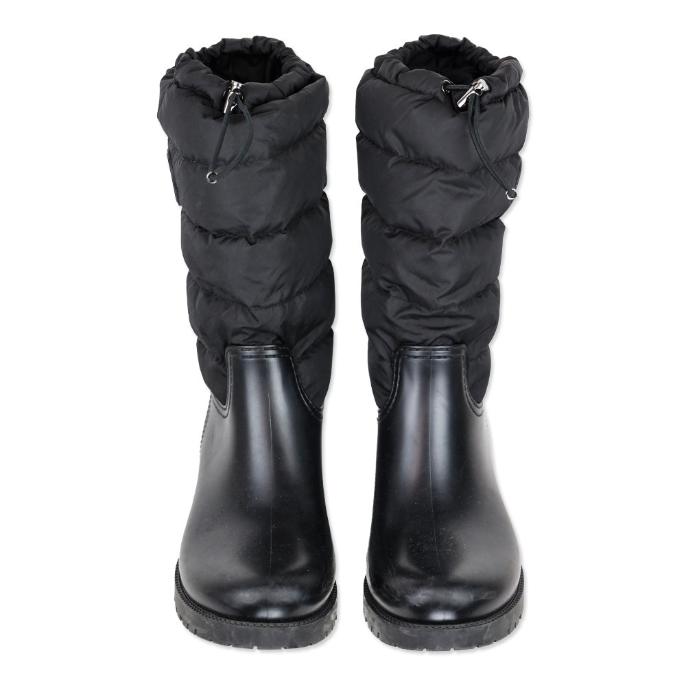 Moncler Black Quilted Puffer Ginette Tall Rain Boots
