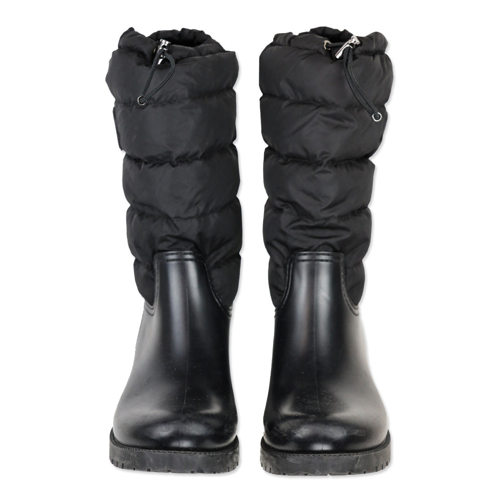 Moncler Black Quilted Puffer Ginette Tall Rain Boots