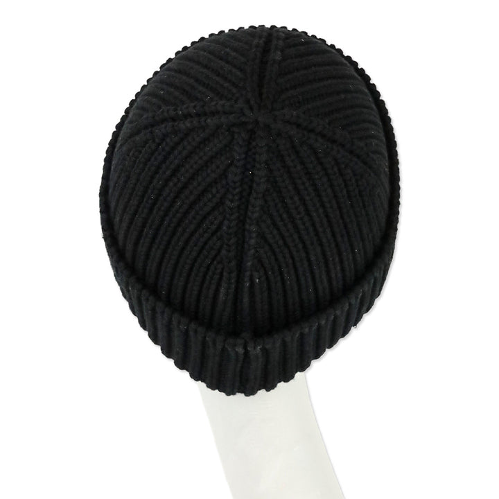 Moncler Black Wool Ribbed Knit Wool Logo Beanie