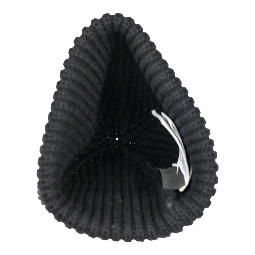 Moncler Black Wool Ribbed Knit Wool Logo Beanie