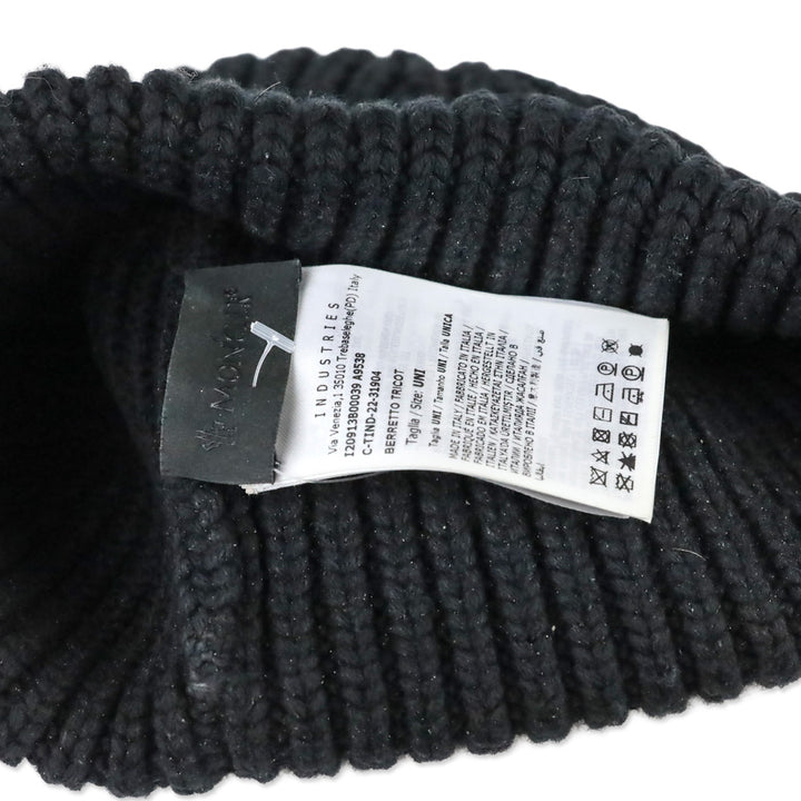 Moncler Black Wool Ribbed Knit Wool Logo Beanie