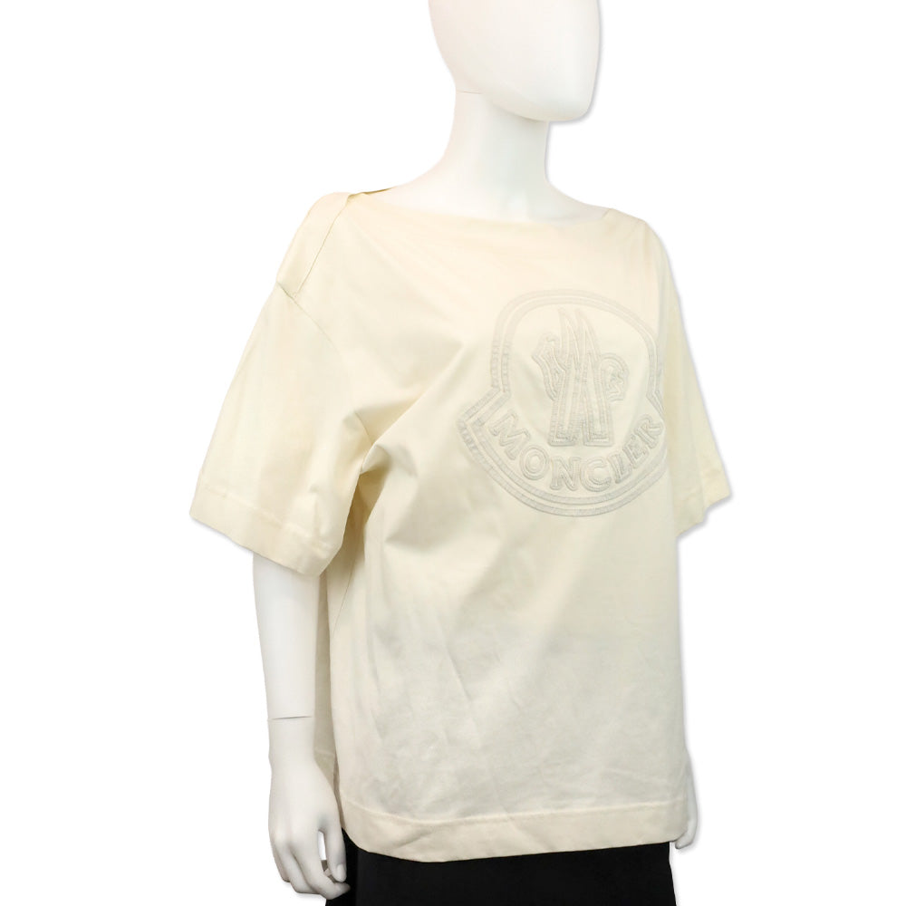 Moncler Cream Boat Neck Bell Logo T-Shirt