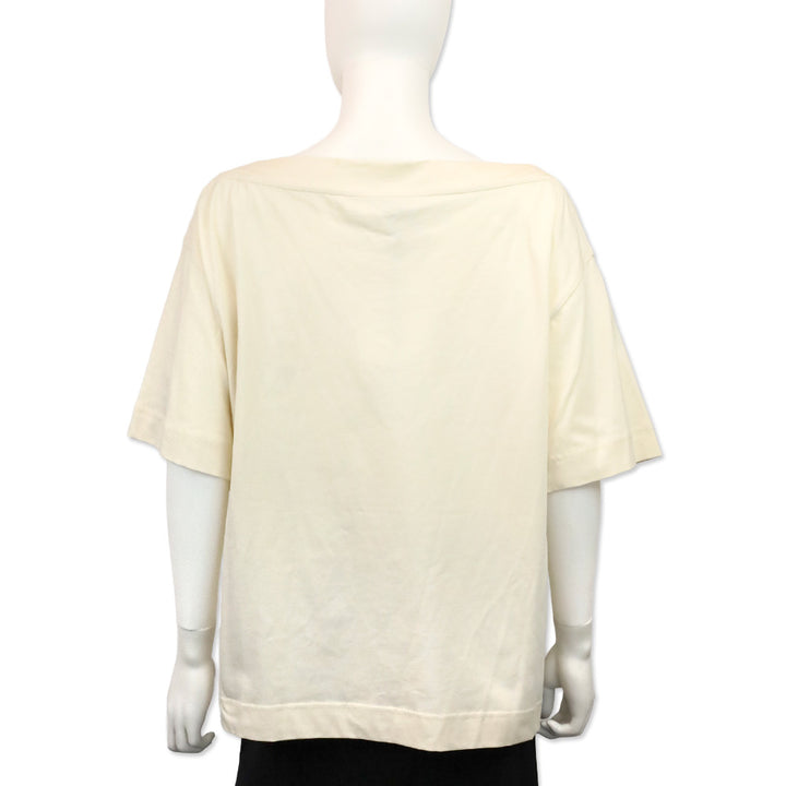Moncler Cream Boat Neck Bell Logo T-Shirt