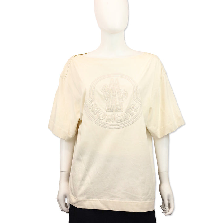 Moncler Cream Boat Neck Bell Logo T-Shirt