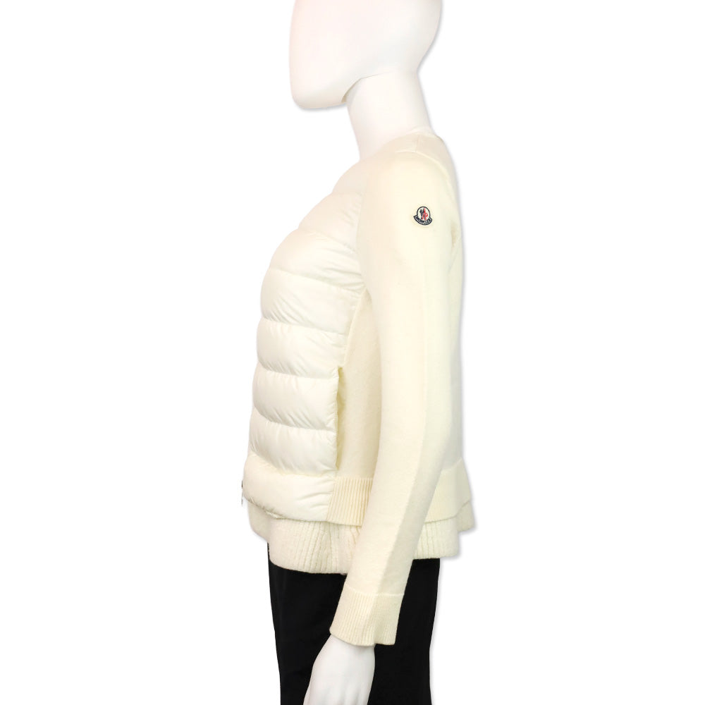 Moncler Cream Wool Knit and Puffer Down Maglione Tricot Zip Cardigan
