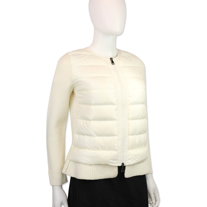 Moncler Cream Wool Knit and Puffer Down Maglione Tricot Zip Cardigan