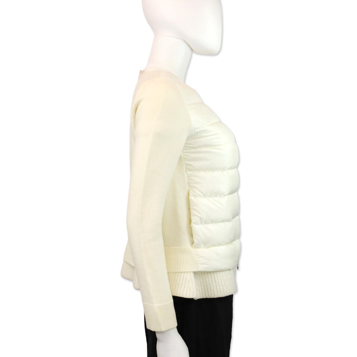 Moncler Cream Wool Knit and Puffer Down Maglione Tricot Zip Cardigan