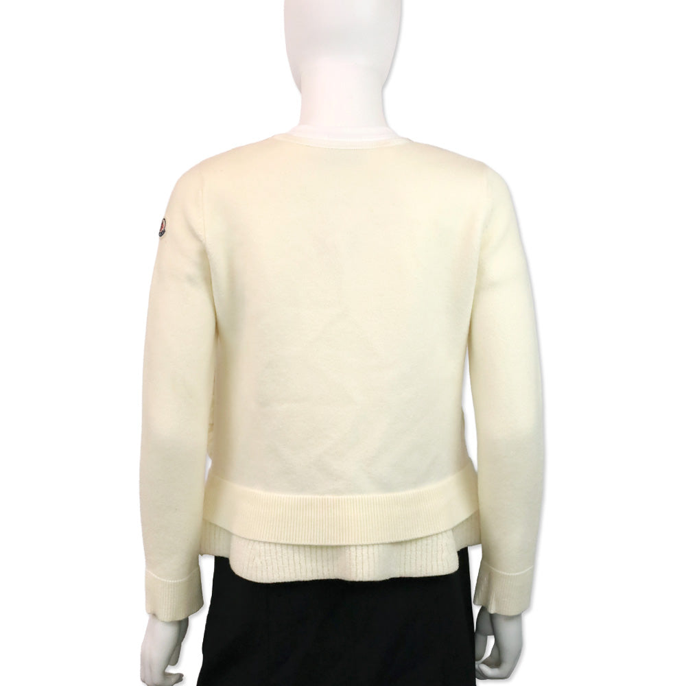 Moncler Cream Wool Knit and Puffer Down Maglione Tricot Zip Cardigan