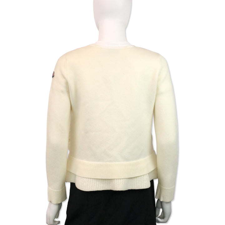 Moncler Cream Wool Knit and Puffer Down Maglione Tricot Zip Cardigan