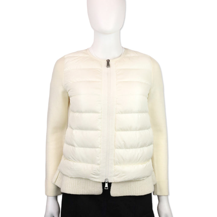 Moncler Cream Wool Knit and Puffer Down Maglione Tricot Zip Cardigan