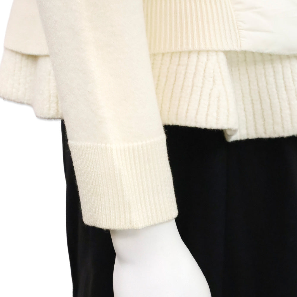 Moncler Cream Wool Knit and Puffer Down Maglione Tricot Zip Cardigan