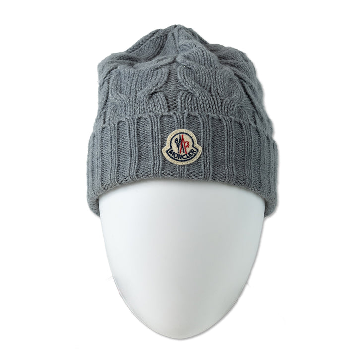 Moncler Grey Wool-Blend Cable Knit Beanie