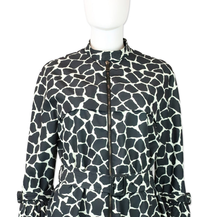 Moncler Premier Godard Giubbotto Black Giraffe Print Zip Trench Coat