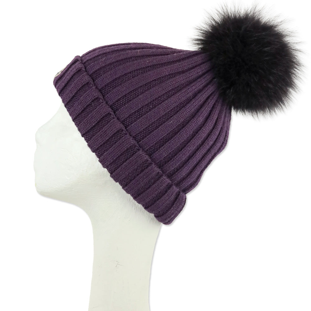 Moncler Purple Ribbed Knit Pom Pom Beanie